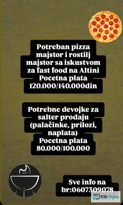 Potrebni radnici u Fast Food-u na Altini